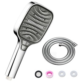 Gemdoit Duschkopf mit Schlauch 1.5m Duschkopf Hochdruck, Duschkopf Regendusche Chrom Silber mit 4 Tasten 8 Strahlarten, Duschbrause mit Schlauch Handbrause Dusche, Brausekopf Dusche, Duschkopf Wassersparend 2