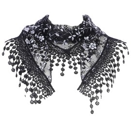 Elerevyo Lace Mantilla Tulle Scarves, Triangle Head Covering Church Veil for Mass Wedding Bridesmaids 130x40cm/51.2x15.7 Black