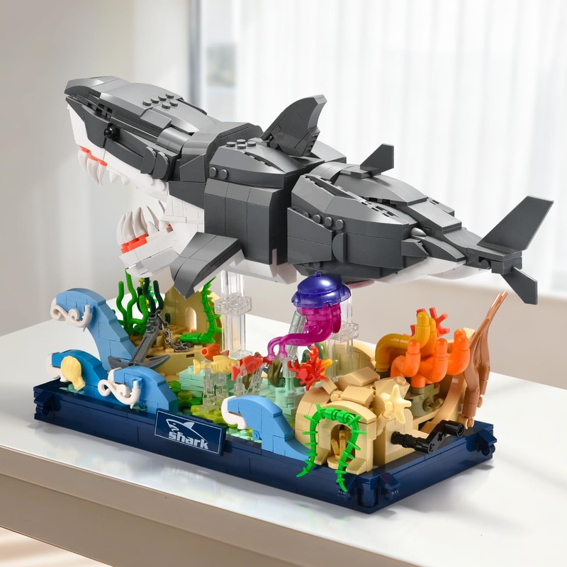 ONITUOFO Mechanical Shark Building Set for Adult,Movable Fish Ocean Building