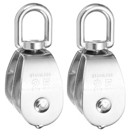 PATIKIL Double Pulley Block, 2pcs M25 304 Stainless Steel Wire Rope Lifting Crane Pulley Swivel Hook Hanging Wheel for Construction Warehouse Marine Industrial Home Use, Silver