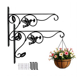 2 Pack Heavy Duty Plant Hangers, 12 Inch Rustproof Metal Wall Mount Plant Hooks Outdoor Indoor, Decorative Hanging Brackets with Buhummingbird Design for Bird Feeder (Black（2 PCS Hummingbird）)