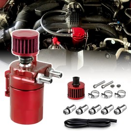 Oil Catch Can, Oil Container, 300 ml Aluminium Car Reservoir Tank, Universal Car Tank Tank Kit, with Air Filter, Hose and Other Accessories (Red)