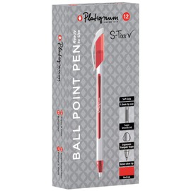 Platignum S-Tixx Red Ballpoint Pen [Pack of 12] Soft Grip Barrel with LV Ink for Smudge-Free and Ultra-Smooth Writing [50514]