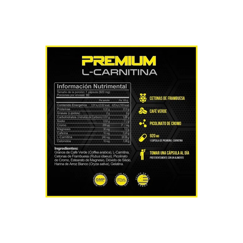 Forzagen Premium L-carnitina 60 Caps | Complejo Termogénico Sin sabor