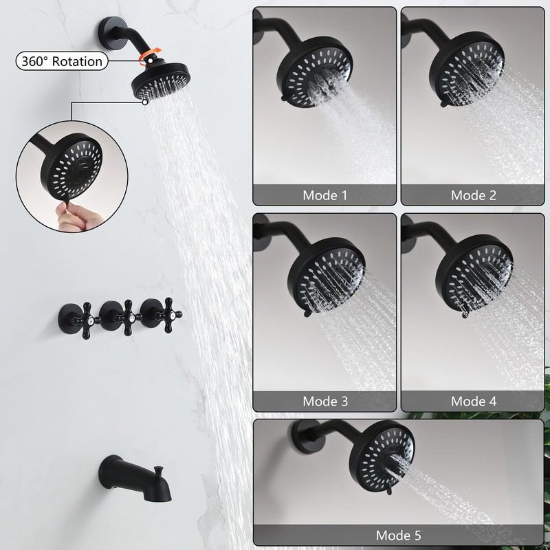 BEIYI 3 Handle Shower Faucet Set with Tub Spout Matte