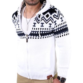 Reslad RS-3104 Men's Chunky Knit Norwegian Sweater Winter Cardigan Hoodie - s