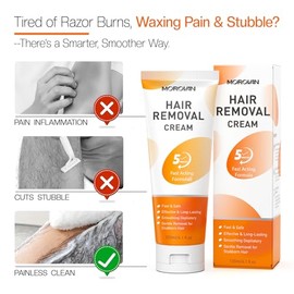 Morovan Crema Depilatoria 4.1Oz: Crema Depilatoria de Acción Rápida para Mujeres y Hombres, Piel Suave Sin Dolor en Piernas Brazos Línea de Bikini en 