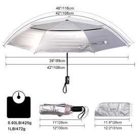 G4Free UPF 50+ UV Protection Travel Umbrella 46 Inch Windproof Silver Coating Sun Blocking Umbrella(Silver/Pink)