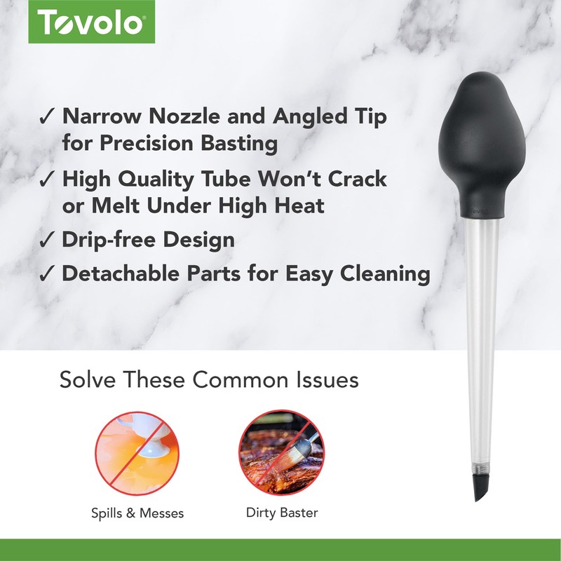 Tovolo Turkey Baster with Cleaning Brush Dripless Angled Tip for