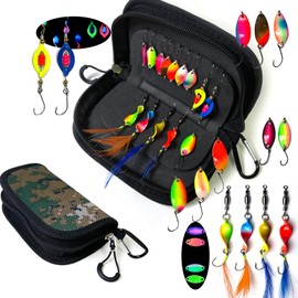 Copper Spoons Trout, 14x UV-Active Trout Bait, Machilea Spoon Set with Bag, Blinker Twist Fishing Accessories, Fishing Lure, Trout Bait, 1.6g/2.5g/3g/3.5g/4g