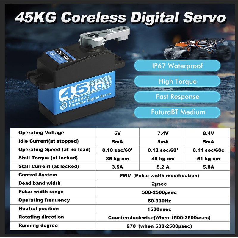 45KG Servo 1/10 Steering Servo High Torque Coreless RC Steering