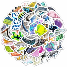 100Pcs Ocean Animal Stickers, Ocean Stickers, Ocean Creature Stickers for Water Bottles, Under The Sea, Whale, Fish, Shark, Seashell, Dolphin Laptop Decals, Ocean Life Party Favors