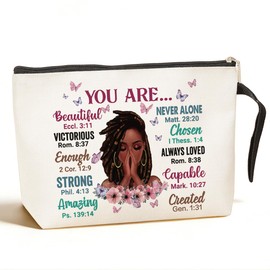 Jztco Inspirational Makeup Bag Christian Gifts You Are Beautiful Strong Amazing Created Travel Makeup Zipper Bag Girl for Women Friends Sisters Mom Aunt Faith Cosmetic Bag