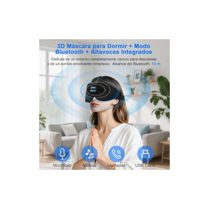 Antifaz para Dormir con Audifonos y Contorno 3D, Blackout y