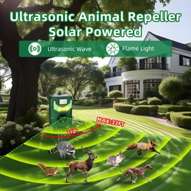 2 Pack Upgraded Ultrasonic Animal Repeller Outdoor Solar Deer Repellent Devices,Waterproof Raccoon Squirrel Fortress Pro with Motion Detection & Deterrent Light for Cat Dog Skunk Rabbit Coyote
