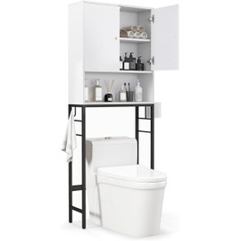 Nightcore Over The Toilet Storage Cabinet, Freestanding Toilet Shelf with Anti-tip Device, Bathroom Storage Shelf with Adjustable Shelf & Open Compartment, Space Saver with 2 Side Hooks
