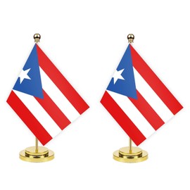 2PCS Puerto Rico Desk Flag,12 inch Tall Small Puerto Ricans Indoor Banner,Tiny Printing Decor For Office Home Table