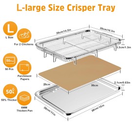 Air Fryer Basket for Oven, 15" x 11" Air Fryer Basket & Tray for Oven, Stainless Steel Baking Tray with 50 PCS Parchment Paper, Crisper Tray for Convection Oven
