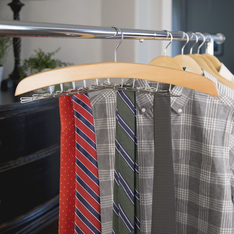 Richards Wooden Tie Rack Hanging Organizer for Mens Closet Accessories,