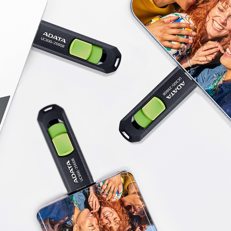 【Adata】 USB Memory UC300 Black/Green 128GB USB Type-C Max Read