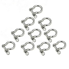 JY-MARINE Stainless Steel Bow Shackle, Silver Color,for Paracord Jewelry, Marine Grade Sailing Rigging Shackles,10Pieces (4mm)