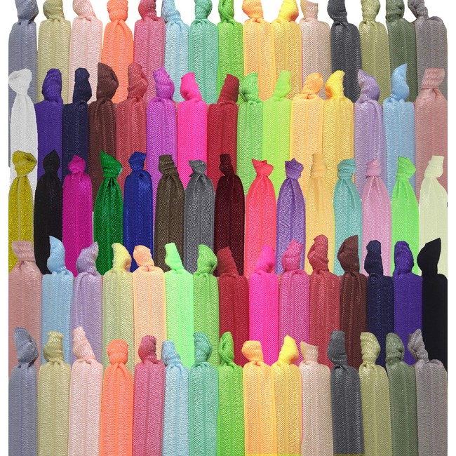 79STYLE 100Pcs Elastic Hair Ties Ribbon No Crease Ouchless Ponytail Holders For Girl and Women, Yoga Twist Hair Bands Hand Knotted Fold Over Solid Colors ( Multi-Colors )