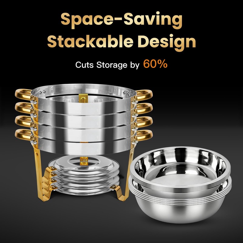 PTASYGK Chafing Dishes for Buffet 4 Pack 5QT Gold SS