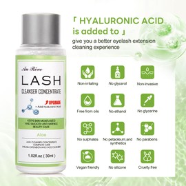 AuReve Lash Shampoo Concentrate 30ml Lash Cleanser Concentrate Add Hyaluronic Acid Oil-Free Lash Extension Shampoo Perfect for Salon，Aloe