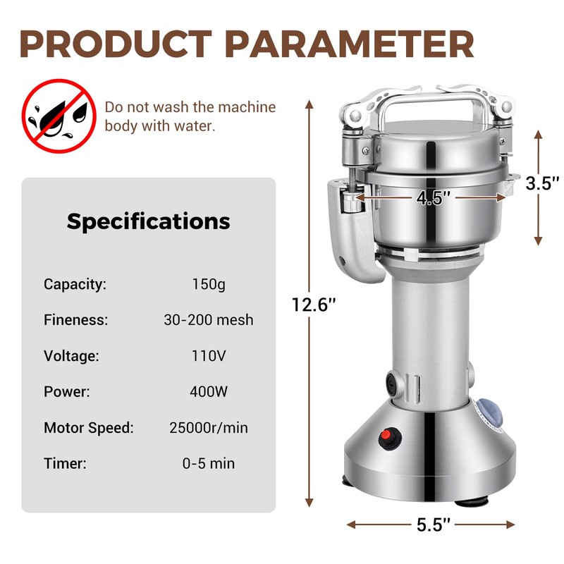 LEEVOT Grain Mill 150g Commercial Spice Grinder Electric 650W Stainless