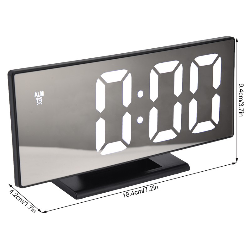 Digital Alarm Clock LED Mirror Screen USB Charging Automatic Dimming