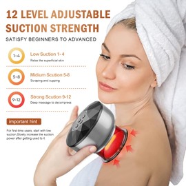 ROUDJER Electric Cupping Set Massager, USB Charge Gua Sha Smart Red Light Electric Cupping Set with 12-Speed Suction, 12 Temperatures, 3 Modes & Pressure Release Button for Back, Shoulder and Neck (Grey)