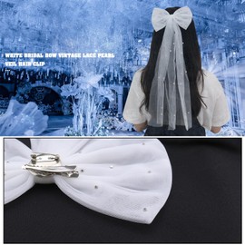 The Lord of the Tools Hair Clip Wedding Bridal Bow Veil White French Barrette Vintage Lace Pearl Hair Accessories Bride Hair Decoration for Party Wedding Engagement