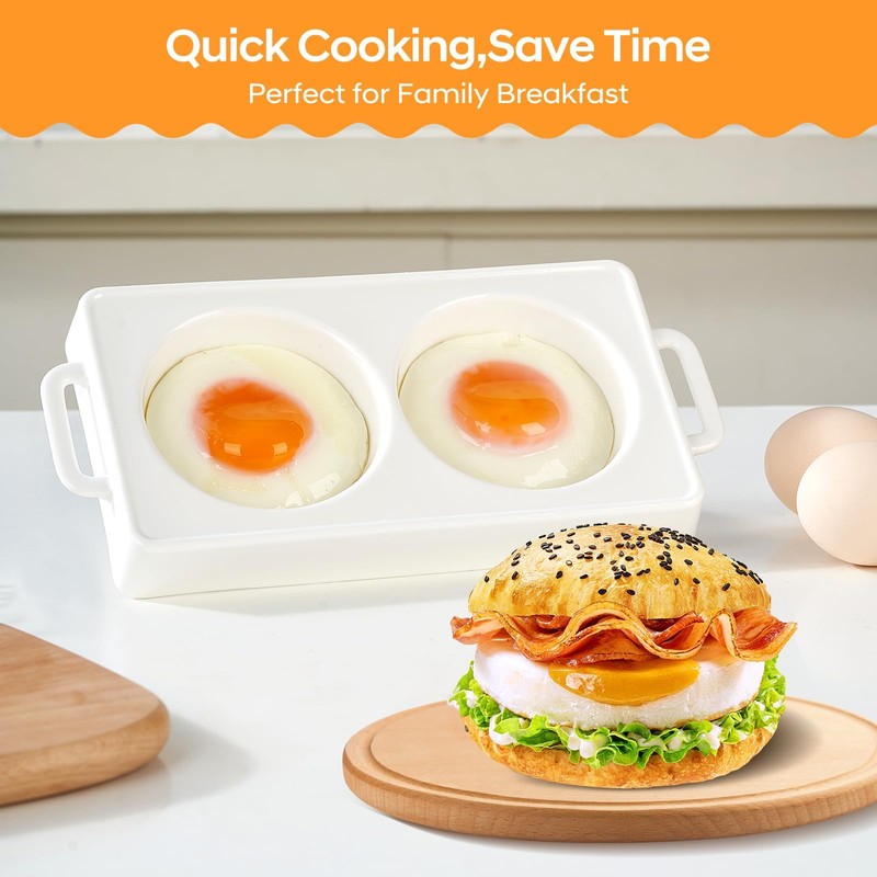 Ceramic Microwave Egg Cooker, BPA-Free 2-Cavity Egg Poacher