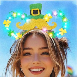 Yean Light Up St Patricks Headbands Mouse Ear Irish Headband Shamrock Holiday Hair Accessories for Women