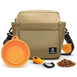 WILDOMS Dog Treat Pouch – Large Capacity with Magnetic Closure, Dog Walking Fanny Pack Built-in Poop Bag Dispenser, Clicker & Collapsible Bowl for Training & Walking - Khaki