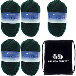 Plymouth Yarn for Knitting Encore Chunky 0029, 5-Skeins (Same Dyelot, Total: 500 gr, 715 yds), Bulky Weight #5, 75% Acrylic/25% Wool Blend, Bundle with Artsiga Crafts Project Bag