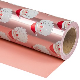 WRAPAHOLIC Jumbo Reversible Christmas Wrapping Paper - 30 Inch X 100 Feet Jumbo Roll Santa Claus and Solid Rose Cold Design with Metallic Foil Shine