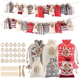 Advent Calendar for Filling 2023 for Children Women Men, Christmas Calendar Fill Yourself 24 Fabric Bags 2 Sizes, Bags for Advent Calendar DIY Filling with Numbers Made of Wood 1-24, Clips, Rope