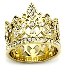 YourJewelleryBox TK1507pb SIMULATED DIAMOND WOMENS PRETTY UNIQUE CROWN stainless steel gold size L USA 6