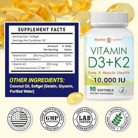 2 Pack Vitamin D3 10000 iu Plus K2 (MK-7) 200 mcg, 90 Softgels| 2 in 1 Vitamins D & K Complex | Supports Calcium Absorption, Bone, Immune, & Heart Health – Easy to Swallow