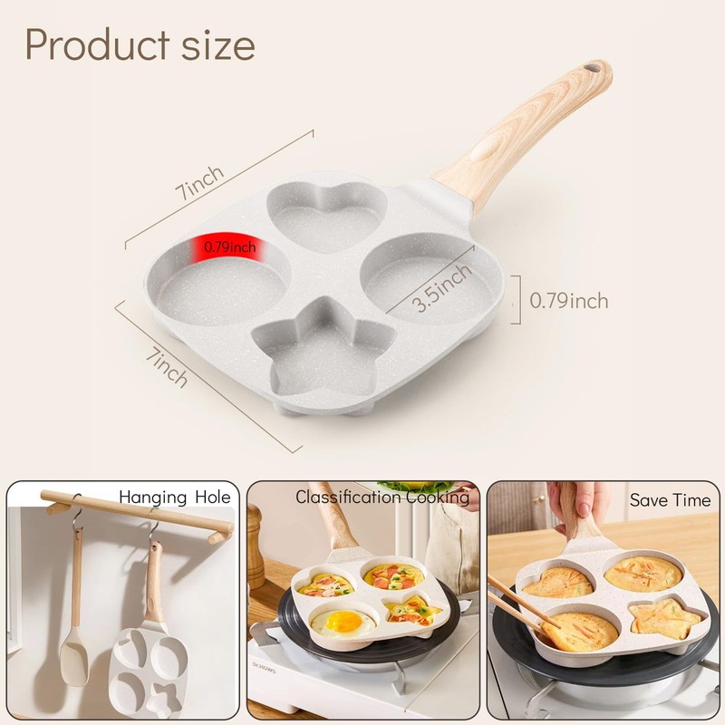 RETROSOHOO Egg Frying Pan,4-Cup Nonstick Omelette Pan for Breakfast, Heart