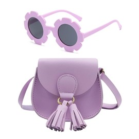 RJFUJP Kids Handbag with Sunglasses, Girl Bag for 3-5 Year Olds, Purple Kids Bags for Girls with Adjustable Strap, Little Girls Handbag Set for Party and Outdoor Activities
