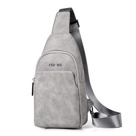 FSDWG Leather Body Bag, Crossbody Bag, Large Capacity, Left and Right Handed, Waterproof, Popular Brand, Genuine Product, Gray A