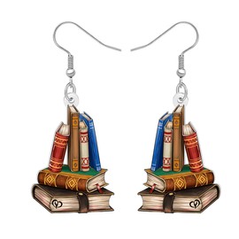 WEVENI Vintage Book Earrings Acrylic Graduation Jewellery Teacher Appreciation Gifts for Women Readers Book Lovers Librarian Bookish Items Back to School Gifts (Brown)