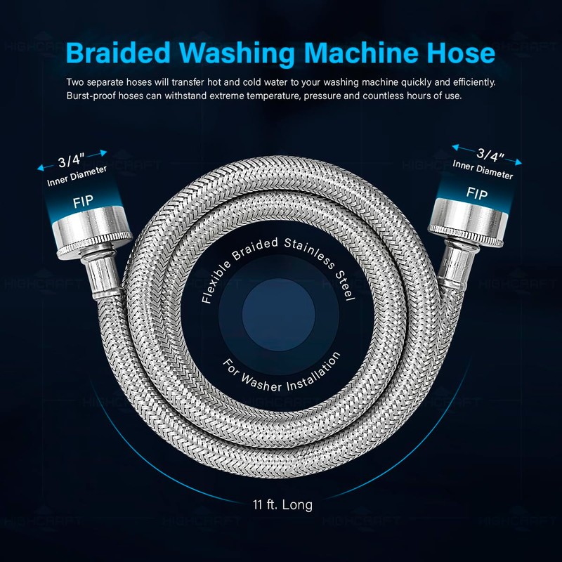 FlexCraft 25712PR-2 Stainless Steel Washing Machine Hose Connector Burst Proof,