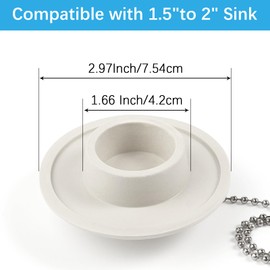 2 Packs Tub Stopper, Bathtub Stoppers with 15" Stainless Steel Beaded Chain, Rubber Drain Plug Suitable for 1.5" to 2" Bathroom, Kitchen, Laundry Sink