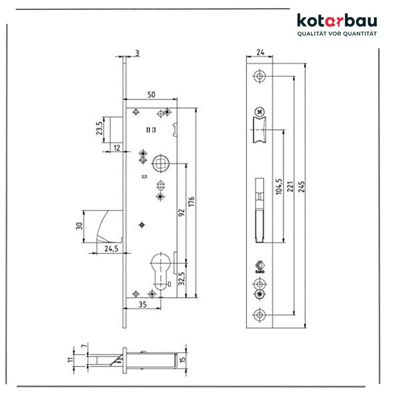 KOTARBAU Tubular Frame Lock 92 mm Backset 30/35 mm Stainless