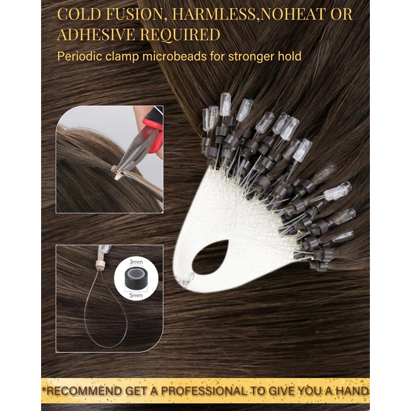 Hetto Brown Micro Ring Hair Extensions Straight Human Hair 22Inch