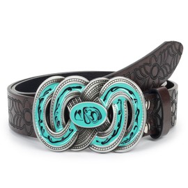 HilyBony Western-Belt for Women Cowgirl-Cowboy Floral-Engraved PU-Leather-Belt with Buckle for Jeans Pants 28-38''Waist