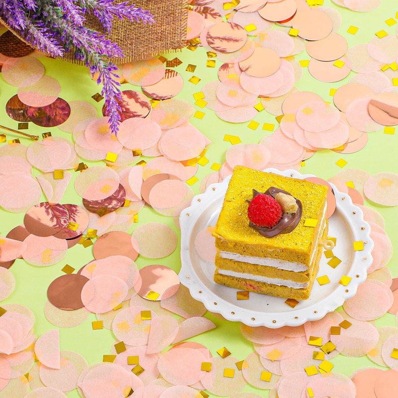 Round Tissue Paper Table Confetti Dots Rose Gold Pink Confetti